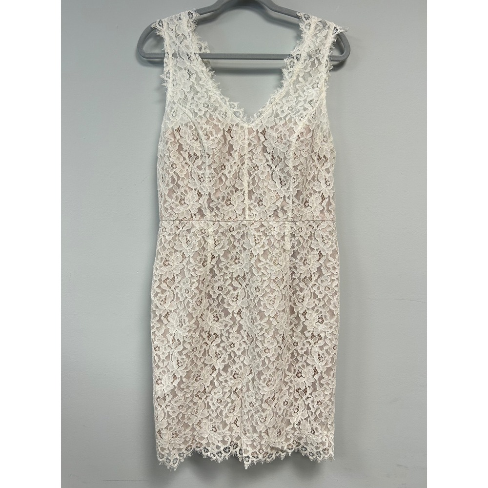 Shoshanna‎ White Floral Lace Sheath Cocktail Dress Nude Lined Sleeveless Size 10